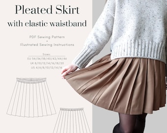 Faltenrock Schnittmuster - Minirock Schnittmuster - Rock-Muster - Größen EU34-46 UK8-20 US4-16 - Digital Rock PDF - Instant Download