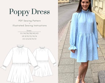 Wide Dress PDF Sewing Pattern | Poppy Dress | Sizes EU34-42 UK8-16  US4-12 | Digital PDF | Instant Download