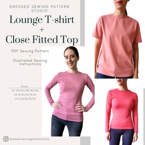 Oversized Lounge T-shirt + Close Fitted Top PDF Sewing Pattern | Sizes EU34-42 UK8-16  US4-12 | Digital PDF | Instant Download
