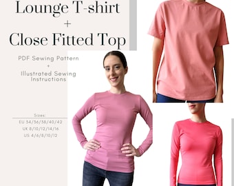 Oversized Lounge T-shirt + enges tailliertes Top PDF Schnittmuster | Größen EU34-42 UK8-16 US4-12 | Digitales PDF | Sofort Download