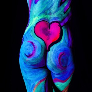 I Heart You.   Black Light Body Paint   24x36 inch photographic print.