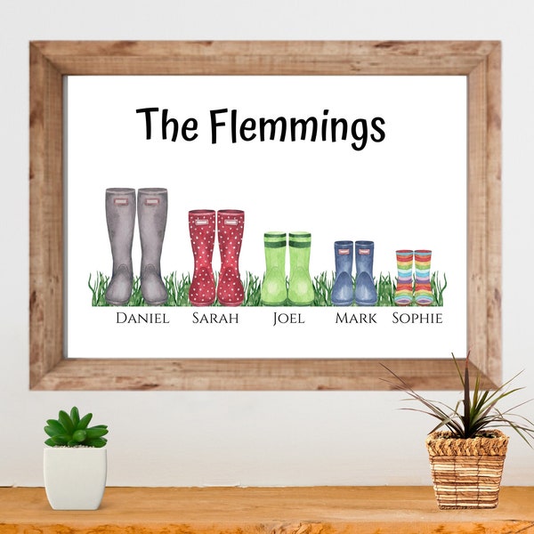 Gumboot Print, Gumboot Family Gift, Digital Print, Wellington Boot Personalized Family, Wellington Boot Family Print, Boot Family Print,