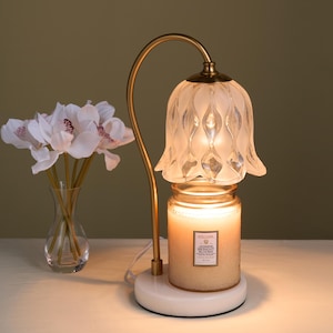 LUXGARDEN Candle Warmer Lamp with Dimmer, Candle Lamp, Candle Warming Light, Scented Candle Wax Melter, Embossed Glass and White Marble