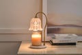 LUXGARDEN Embossed Glass Candle Warmer Lamp with Timer and Dimmer, White Marble Base