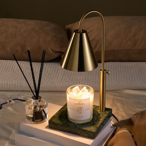 LUXGARDEN Candle Warmer Lamp with Timer and Dimmer, Electric Candle Warmer Lamp, Candle Warmer Light, Wax Melt Lamp, Natural Emerald Marble