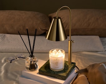 LUXGARDEN Candle Warmer Lamp with Timer and Dimmer for Scented Candles, Natural Emerald Marble