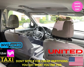 Removable Foldable Ultra Premium Clear Vehicle Sneeze Guard Shield Car Partition - Universal Size and Adjustable up to 52" in length