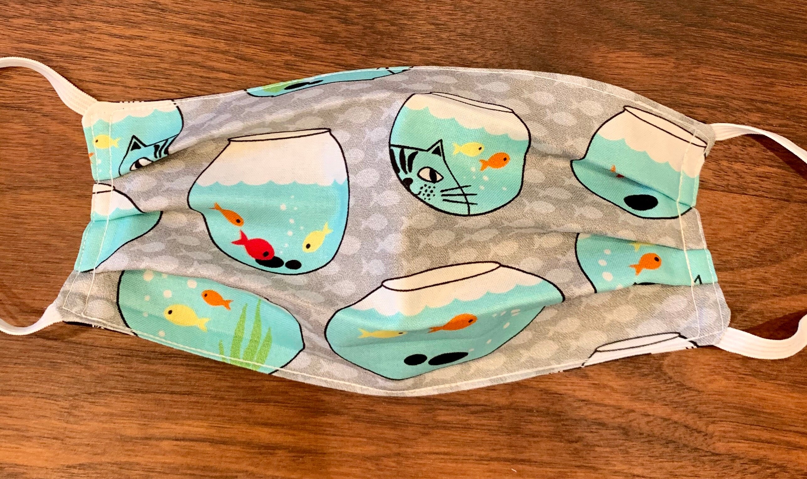 Face Mask Cat in Fishbowl Reversible to Fish Skeleton Face Etsy
