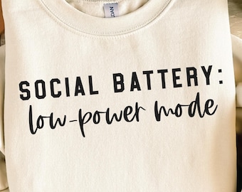Social Battery PNG – Low battery funny introvert graphic for shirts, stickers, tumblers (Digital Download)