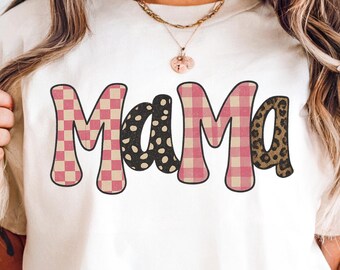 Mama PNG – Mother's Day Design Retro Gingham, Polka Dot, Leopard Print (Digital Download)