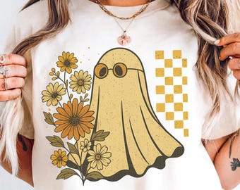 Boho Halloween Ghost PNG: Wildflower Sublimation Design (Digital Download