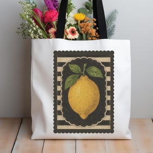Vintage Zitronen-Wand-Kunst PNG, mutige Frucht-Illustration für Tragetaschen & Shirts, Zitronen-Druck mit schwarzem Streifen, rustikale Küchendekoration Clipart