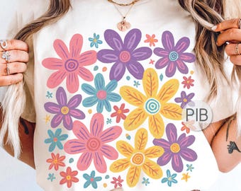 Retro Wildflower PNG: Groovy 90s Daisy Clipart (Digital Download)