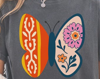 Boho Butterfly PNG Retro Floral Butterfly Shirt Design Sublimation Clipart