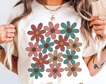 Boho Daisy PNG: Retro Floral Clipart for Sublimation (Digital Download)