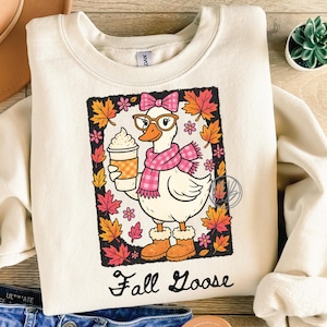 Fall Goose PNG: Pumpkin Spice Latte, Autumn Sublimation Design (Commercial Use, Digital Download)