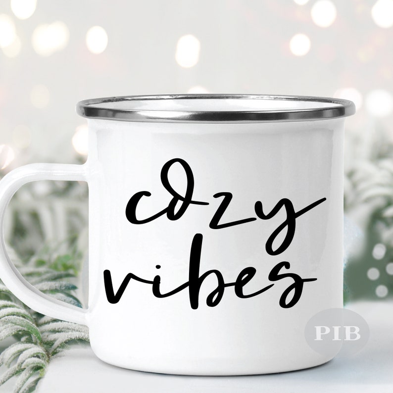 Cozy Vibes SVG Cut File: Winter Sign, Coffee Mug Design (Digital Download) image 2