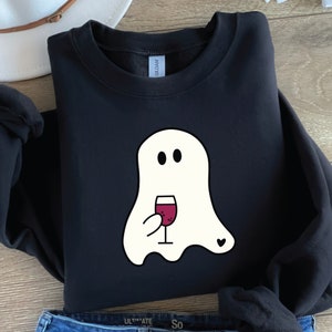 Retro-Geist mit Wein PNG: Halloween Sublimationsdesign (Digitaler Download)