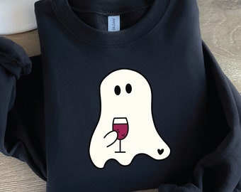 Retro Ghost with Wine PNG: Halloween Sublimation Design (Digital Download)