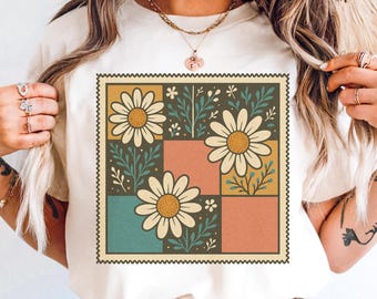 Boho Floral PNG: Retro 70s Groovy Daisy Design (Digital Download