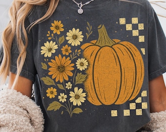 Citrouille d'automne bohème PNG : chemise d'automne florale rétro (téléchargement numérique)