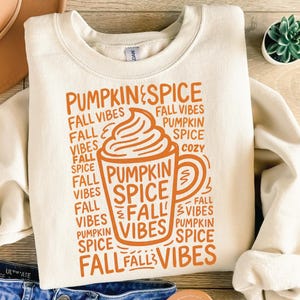 Pumpkin Spice Fall Vibes PNG Coffee Cup Clipart for Autumn Shirts Mugs Stickers Sublimation
