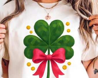 St Patricks Day Shamrock PNG: Pink Bow Clipart (Digital Download)