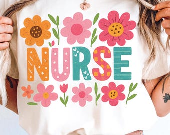 Enfermera floral PNG: Diseño de sublimación retro (uso comercial permitido)