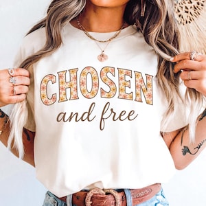 Gekozen en gratis png, bloemen western citaat sublimatie, op geloof gebaseerd retro shirtontwerp, boho-christelijke clipart, inspirerende png