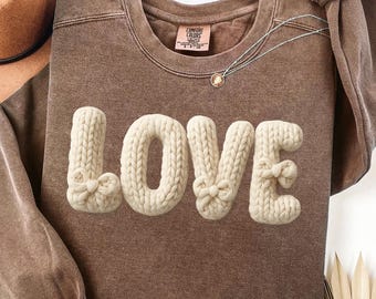Valentines Day PNG, Faux Knit Love Coquette Bow Letters, Sublimation Design, Valentine Shirt Graphic