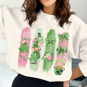 Saint Patricks Day Png File For Shirts And Hoodies, Lucky Leprechaun Clipart, Watercolor Shamrocks, Green Bow PNG, Rainbow And Gold Pot Png