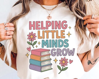 Helping Little Minds Grow PNG: Retro Floral Teacher Sublimation Design