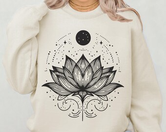 Celestial Lotus Flower PNG: Bohemian Art Print (Digital Download)