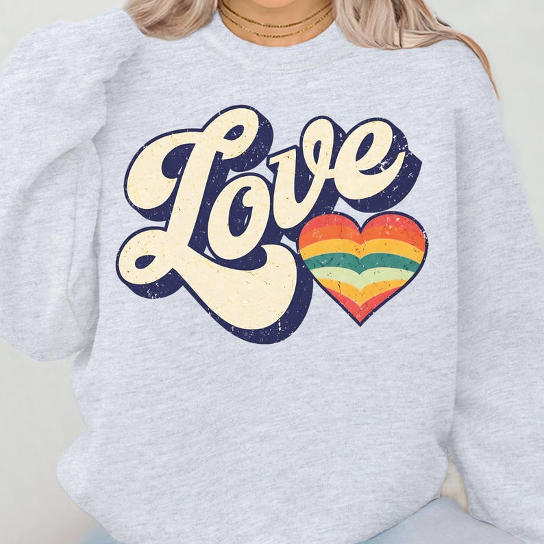 Retro Love Heart PNG: Distressed Boho Valentine Design (digital ...