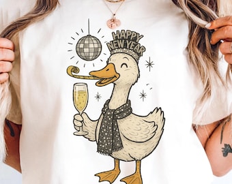 New Years Eve PNG – Goose with Champagne, Disco Ball, Sparkly Scarf for Shirts