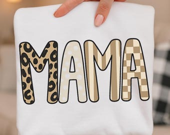 Mama PNG leopard checkered trendy mom shirt sublimation design (Digital Download)