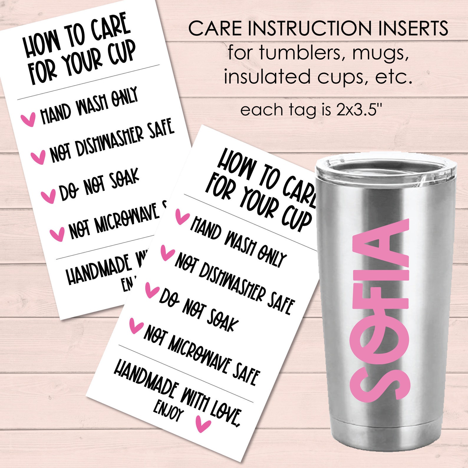 READY TO PRINT Tumbler Cup Care Instructions Card Printable Etsy