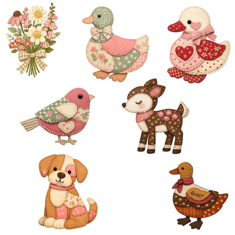 Patchwork Animal Patterns 25 Patchwork Quilt Animal PNG Bundle, Farmhouse Clipart (digital ...