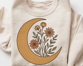 Boho Blumen Herbst Mond PNG: Distressed Wildblumen Sublimation (Digitaler Download