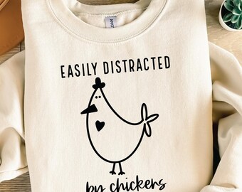 Funny Chicken Shirt Design: Easily Distracted By Chickens SVG PNG (Digital Files)