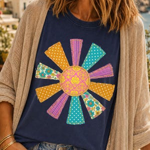 Patchwork Sun PNG, Boho Sunshine Sublimation Design, Retro Floral Sun Digital Download, Summer Sunshine PNG