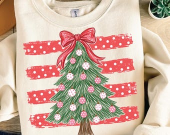 Pink Polka Dot Christmas Tree PNG, Preppy Holiday Shirt Design (Digital File)