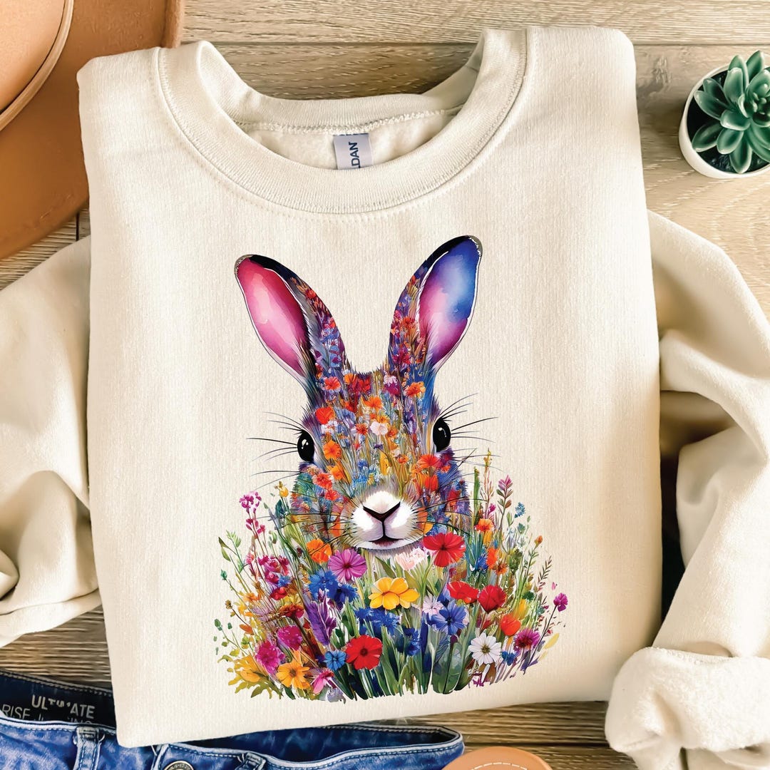 Watercolor Floral Easter Bunny PNG: Spring Clip Art (digital Download ...