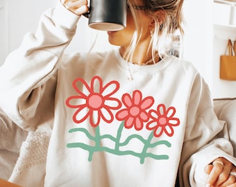 Retro daisy png, groovy doodle flowers 70s boho, shirt sublimation design (Digital Download)
