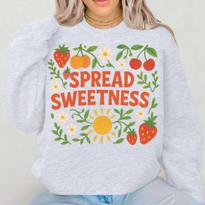 Verbreite Süße PNG, Retro Frucht Zitat Shirt Design, Erdbeer Kirsch Sublimation, Boho Sommer Clipart, Positive Nachricht PNG