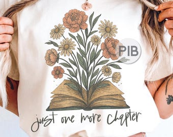Boho Wildblumen Buch PNG: Nur noch ein Kapitel, Vintage Floral Reader Grafik (Digitaler Download)