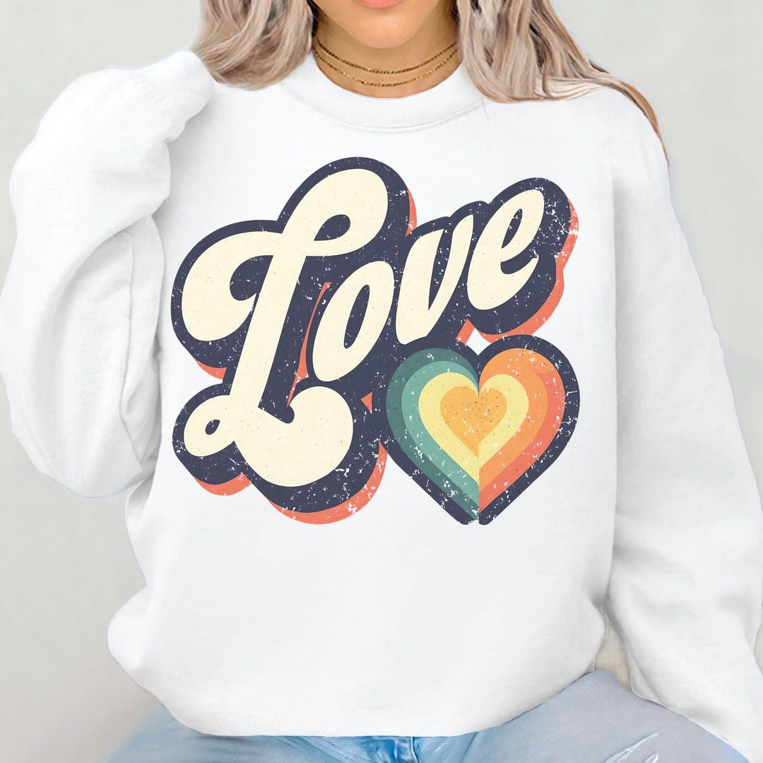 Retro Love Heart PNG: Distressed Boho Valentine Design (digital ...