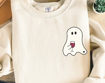 Retro Ghost Wine Halloween PNG: Spooky T-Shirt Design (Digital Download)