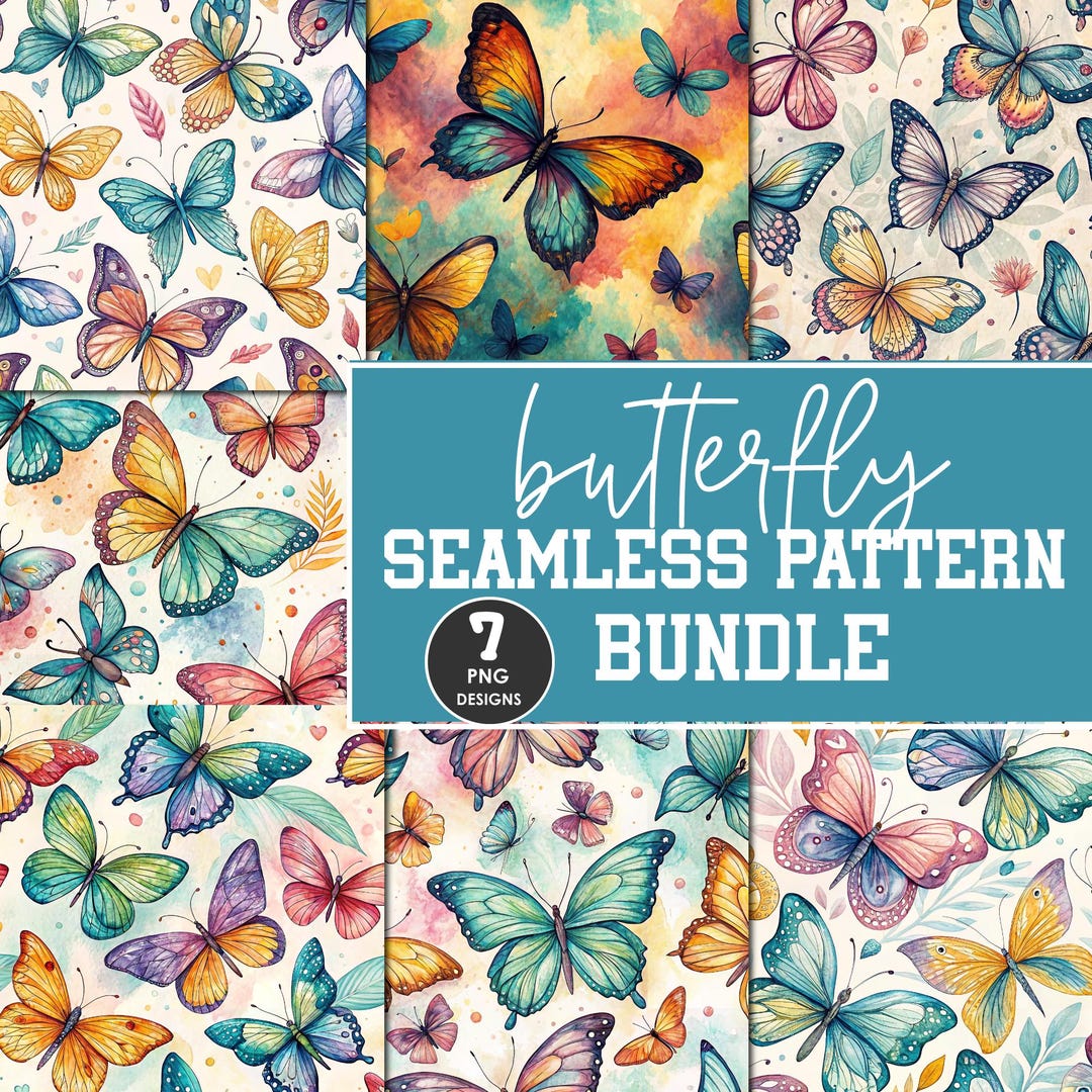 Butterflies Seamless Pattern PNG Bundle of 7 Designs | Butterfly ...