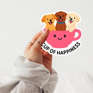 Kopje geluk, koffie en puppy's png, koffie, hondenliefhebber png, digitale koffiesticker png-sublimatieontwerpbestand, populaire png-download